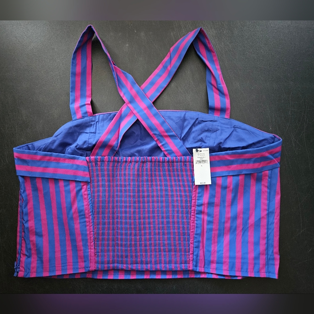 NWT - Banana Republic Purple Stripe Cotton  Cross-Back Cropped Top - Size L - Picture 9 of 13